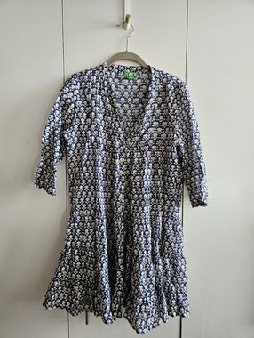 J. Crew Size S Navy and White Floral Long-Sleeve Tiered Dress